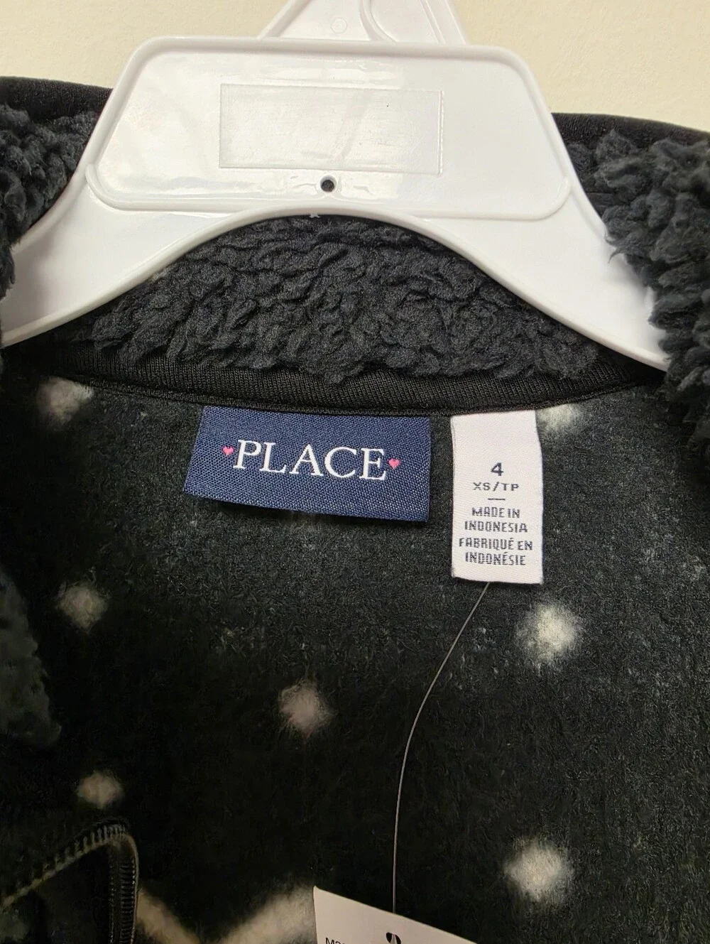 The Children's Place Fair Isle Pattern Print Sherpa Zip Jacket Black Cream XS 4